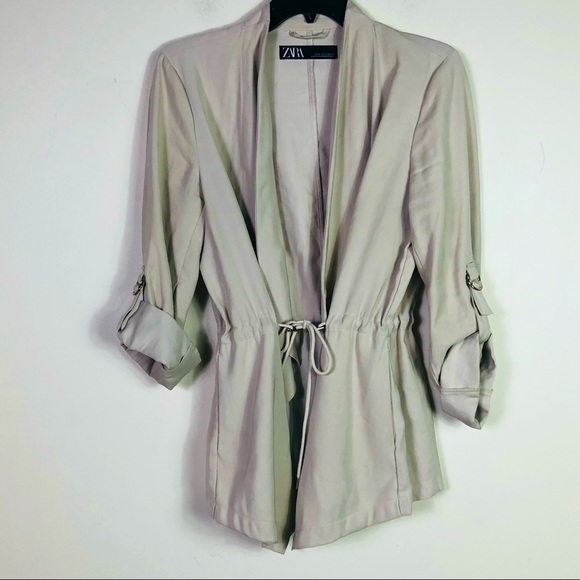 ZARA Blazer Beige oatmeal color, string tied SZ M - Picture 2 of 12